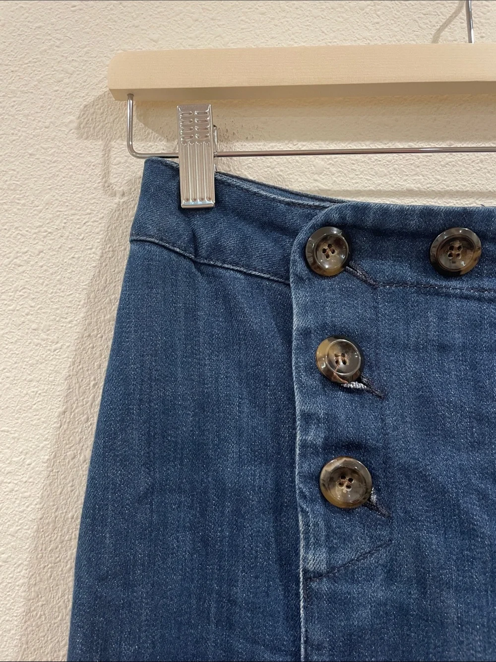 Sesame Denim High-Waist Sailor Damon Wide-Leg Denim Jeans Button Front Size 38